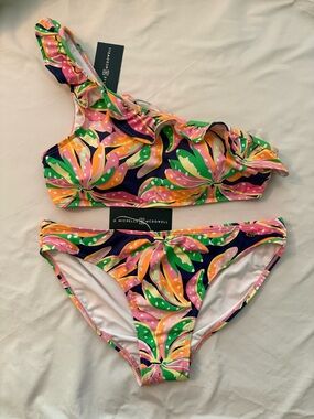 Michelle McDowell One-Shoulder Floral Bikini Set - Pink Green Orange